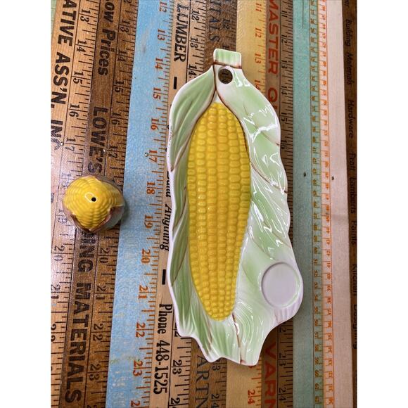 VINTAGE Norleans Individual Corn Cob Dish Server plate salt shaker Japan 2 Set - Picture 4 of 9